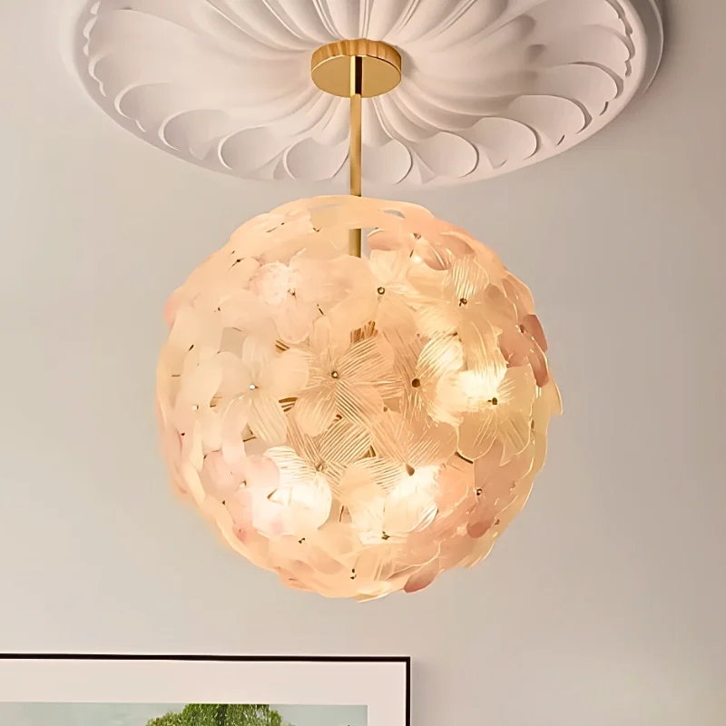 Modern Blue & Pink Crystal Flower LED Chandelier