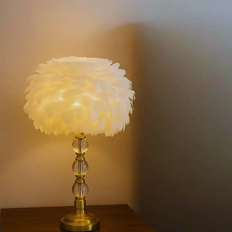 Crystal LED Feather Desk Table Lamp Nordic Modern Design